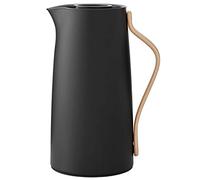 Stelton Emma Vacuum Jug Coffee 1.2L - Modern Scandinavian Design, Black Lacquered Steel with Beech Wood Handle, Insulating for Hot Coffee, Easy-Click Lid