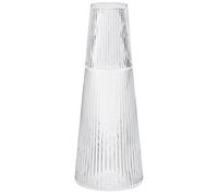 Stelton Pilastro Carafe with Glass, 1L Clear, Art Deco Inspired, Francis Cayouette Design, Multi-use for Water/Wine, Hot/Cold Liquids, Home Office/Bedside Table, Elegant Grooved Surface