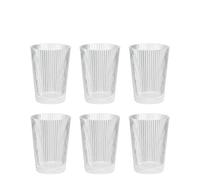 Stelton Pilastro Drinking Glasses 0.24L, Set of 6, Clear - Stackable, Art Deco Design, Grooved Surface, for Water, Juice, Hot & Cold Drinks - Francis Cayouette Designer