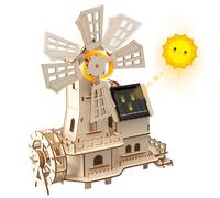 STEM 3D Wooden Puzzles - Solar Powered Windmill Model Kits, Windmill House Wooden Construction Set for Teens & Adults, Educational Science Kits, Puzzles Model Building Project