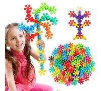 Stem Bins Building Blocks - Rotatable Snowflake Pieces | PP Interlocking Plum Connectors, 100 Piece 3D Construction Learning Kit Set, Preschool Fine Motor Skills Development Activity Toy