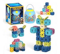 STEM Building Blocks Set - 110 PCS Creative Construction Toy, Interlocking Cubes with Numbers & Math Symbols, Space Helmet Storage, Educational Preschool Learning Blocks for Kids Ages 3+