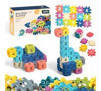 STEM Building Blocks Set - 90 PCS Creative Construction Toy with Interlocking Number & Math Symbols Cubes, Educational Preschool Learning Blocks for Kids Ages 3+