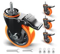 Stem Caster Wheels 4 inch Heavy Duty Threaded Stem Mount Casters Set of 4 with American Size UNC 3/8"-16 x 1 Swivel Industrial Castors with Safety Dual Locking Wheel for Furniture and Cart
