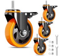 Stem Caster Wheels 5 Inch Heavy Duty Threaded Stem Mount Casters Set of 4 with American Size UNC 1/2"-13 x 1 Swivel Industrial Castors with Safety Dual Locking Wheel for Furniture and Cart