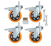 Stem Caster Wheels Heavy Duty Casters PVC M8-1.25x1″ (Stem Diameter 8mm, Stem Length:1″) Casters with Brake Dual Locking for Home, Office, Industry use (4 Inch, with Brake)