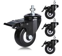 Stem Caster Wheels with Safety Dual Locking Heavy Duty Threaded Stem Casters No Noise Swivel Castors with Brakes (M12-1.75x25mm, 3 inch)