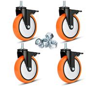 Stem Caster Wheels with Safety Dual Locking Heavy Duty Threaded Stem Casters No Noise Swivel Castors with Brakes (M12-1.75x25mm, 6 inch)