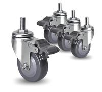 Stem Casters Set Of 4 Heavy Duty 2.5in 3in 4in M12 Threaded Stem Swivel Caster Wheel Dual Locking No Noise Polyurethane Swivel Castors For Carts Furniture Trolley(Brake