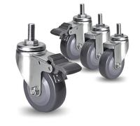 Stem Casters Set Of 4 Heavy Duty 2.5in 3in 4in M12 Threaded Stem Swivel Caster Wheel Dual Locking No Noise Polyurethane Swivel Castors For Carts Furniture Trolley(Swive