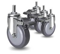 Stem Casters Set Of 4 Heavy Duty 2.5in 3in 4in M12 Threaded Stem Swivel Caster Wheel Dual Locking No Noise Polyurethane Swivel Castors For Carts Furniture Trolley(Brake