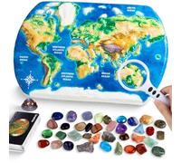 STEM Gemstone Dig Kit for Kids with 37 Real Crystals, Educational Geology Science Toy Including Excavation Tools, Identification Cards & Display Map, for Learning & Collection, Multi-color