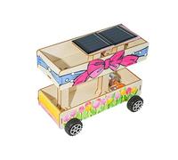 STEM Science Experiments for Kids - DIY Wooden Solar Double-Decker Flower Car Science Kits with Colorful Bow Design, Creative Engineering Project for Classroom Physics Activities, Educational Toy Ages