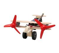 STEM Science Experiments for Kids - DIY Wooden Twin Engine Airplane Model Science Kits with Red Propellers, Engineering Project for Classroom Physics Activities, Educational Glider Toy for Boys & Girl