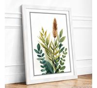 Stem Study in Green Botanical Framed Wall Art Print A3 (42×29.7cm) White, Wall Decor for Living Room, Bedroom, Office & Home, Ready to Hang, Art Gift