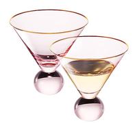 Stemless Blush Pink Martini Glasses | Set of 2 | Unique Bubble Modern Cocktail Glassware, Vintage Muted Colored Stemless Crystal Ball Base, For Martini, Cosmopolitan - (10.5 OZ)