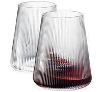 Stemless German Design Ribbed Wine Glasses | Set of 2 | Premium 13.5oz, Crystal Premium Modern Glass | Glass Cup For Red & White Wine, Durable Drinking Glasses, Gift Idea for Men or Women, Gift Box