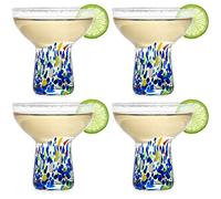 Stemless Margarita Glasses - Set of 4-6oz Luxury Hand Blown Confetti Margaritas, Martini, Cocktails, Water, Wine, Dessert & Champagne Glassware Cinco de Mayo, Hand Blown - Mexican Confetti Glass