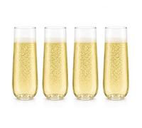 Stemless Plastic Champagne Glasses Set of 4 | Reusable Shatterproof Sparkling Wine Flute for Prosecco & Cocktails | BPA-Free Clear Acrylic Party Glass for Picnic Wedding Garden BBQ Camping