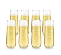 Stemless Plastic Champagne Glasses Set of 8 | Reusable Shatterproof Sparkling Wine Flute for Prosecco & Cocktails | BPA-Free Clear Acrylic Party Glass for Picnic Wedding Garden BBQ Camping