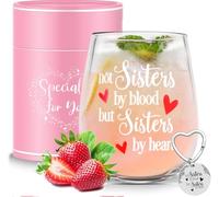 Stemless Wine Glass 'Not Sisters by Blood but Sisters by Heart' Funny Sayings Gifts for Women Friend Female Bestie Wine Lover Friendship Gin Glasses Gift Birthday Decor Idea