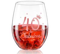 Stemless Wine Glass Rose Gold Birthday Wine Glass Present Anniversary Glasses for Man Women Birthday Party Wedding Anniversary Decorations, 17 oz (40 and Fabulous)