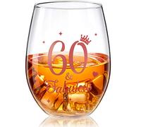 Stemless Wine Glass Rose Gold Birthday Wine Glass Present Anniversary Glasses for Man Women Birthday Party Wedding Anniversary Decorations, 17 oz (60 and Fabulous)
