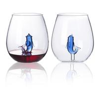Stemless Wine Glass with Dolphins Inside, 16 OZ Large Capacity Unique Wine Glasses with 3D Dolphins Marker Wedding Birthday Gifts for Sea Ocean Lovers