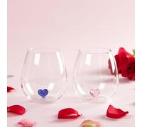 Stemless Wine Glass with Heart Inside, 16 OZ Unique Wine Glasses with 3D Heart Marker, Wedding Valentine's Day Gifts for Her Women Girlfriend Wife