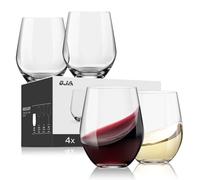 Stemless Wine Glasses Set of 4, Red White Wine Glasses, No Stem, Clear, 15oz, Premium Crystal Sturdy Drinking Glass for Daily Use, Birthday, Wedding, Home Party, Anniversary, Shower Gift