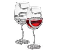 Stemmed Snake Wine Glasses, Set of 2 Glass, 19oz 10 Inch Tall Gothic Reptile Goblet - Silver Halloween Spooky Décor Skeleton Inspired Gifts Graveyard Themed Parties Seasonal Entertaining & Unique Gift