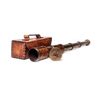 Stempunk Gift Handheld Pirate Brass Spyglass Telescope with Leather Case/Sailor Home Decor Pirate Captain Boat Toy Gift (14", J. Scott)