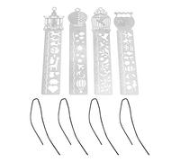 Stencil Ruler Portable Multifunctional 4 Cartoon Pattern Templates Handbook Painting Bookmarks Hollow Metal Ruler for Painting Learning Hand Account Diary