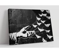 Stencil street art graffiti depicting hands releasing paper planes Canvas Wall Art Picture Print - 12 inch wide x 8 inch high (Frame Depth 30mm)