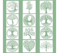Stencils Drawing for Kids Gift 12 Pcs, Crafts Reusable Tree of Life Stencils Set Carving Kit Face Paint Stencil Plastic Art Painting Templates for DIY Furniture Textile Canvas Wall Decoration