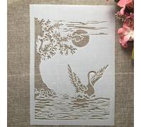 Stencils for Card Making,A4 29cm Swan Lake Moon Tree Stencils for Painting on Wood Wall Furniture Canvas Fabric Rock Card Album Paper Scrapbook Decor