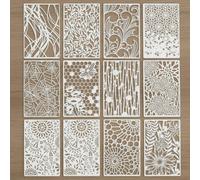 Stencils for Crafts, 12Pcs Reusable Wall Stencils for Painting Geometric Floral Templates for DIY Art on Canvas Card Cake Wood (21×12,70 cm)