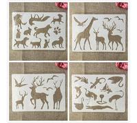 Stencils for Crafts, 4Pcs A4 29cm Deer Giraffe Wild Animals Reusable Plastic Templates for Wood, Wall, Fabric, Canvas, Furniture, Floor, Rock, Card