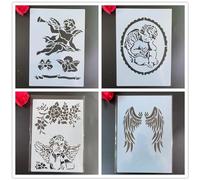 Stencils for Crafts,4Pcs A4 29x21cm Angel Wings Reusable Stencil Kit for Painting on Wood Wall Canvas,Plastic Template for Door Home Decoration