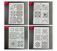 Stencils for Crafts,4Pcs A4 29x21cm Vintage Pattern Reusable Stencil Kit for Painting on Wood Wall Canvas,Plastic Template for Door Home Decoration