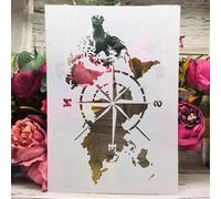 Stencils for Crafts,A4 29cm World Map Compass Reusable Stencils for Painting on Wood Canvas Drawing Templates Wall Art Home Décor