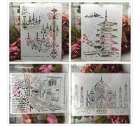 Stencils for Crafts Reusable,4Pcs A4 29cm Tower Railway Chandelier Stencils for Painting,Drawing Templates for Painting on Wood, Wall, Furniture