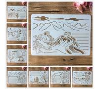 Stencils for Crafts Reusable,8Pcs A4 Chinese Traditional The Great Wall Stencils for Painting,Drawing Templates for Painting on Wood, Wall, Furniture