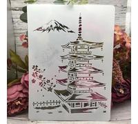 Stencils for Crafts Reusable,A4 29cm Asia Tower Mountain Stencils for Painting,Drawing Templates for Painting on Wood, Wall, Furniture