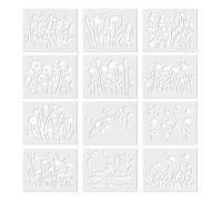 Stencils for Crafts - ShiningUU 12-Pack Reusable Nature Stencils for Painting | Floral & Leaves Templates for Fabric, Wood, Canvas DIY Art Projects