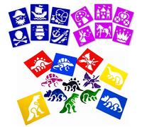 Stencils for Kids - 18 Reusable Plastic Drawing Templates (Dinosaur, Fairy & Pirate Designs) | Washable 15cm x 15cm Flexible Art Stencils for Craft & School Projects