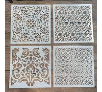 Stencils for Painting,4Pcs 15x15cm Flowers Stencil for Painting on Wood,Wall,Canvas,Fabric,Rock,Sign,DIY Craft Art Projects Pattern A
