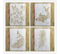 Stencils for Painting,4Pcs A4 29x21cm Animal Plant Flowers Balloon Stencil for Painting on Wood,Wall,Canvas,Fabric,Rock,Sign,DIY Craft Art Projects Style 4