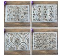 Stencils for Painting,4Pcs A4 29x21cm Flower Stencil for Painting on Wood,Wall,Canvas,Fabric,Rock,Sign,DIY Craft Art Projects
