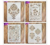 Stencils for Painting,4Pcs A4 29x21cm Flowers Stencil for Painting on Wood,Wall,Canvas,Fabric,Rock,Sign,DIY Craft Art Projects Pattern T